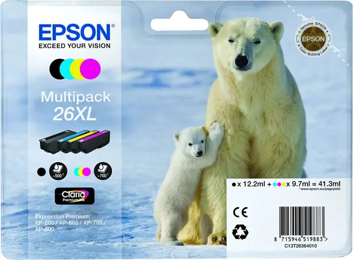 Epson 26XL (C13T26364012) - 4 couleurs - Grande capacité - Multipack