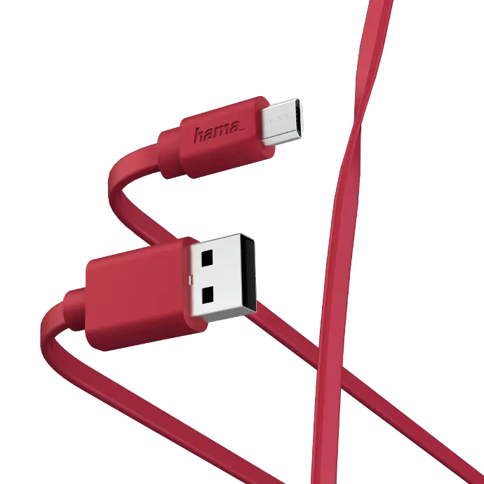 Hama Câble de charge/données "Flat", USB-A - micro USB, 1 m, rouge